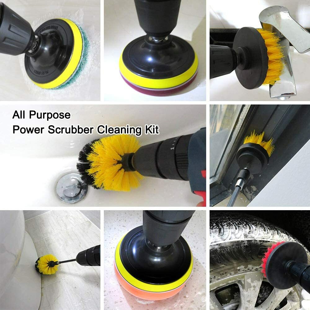 22PCS Drill Brush Set Power Scrubber Attachments Car Carpet Tile Grout Cleaning