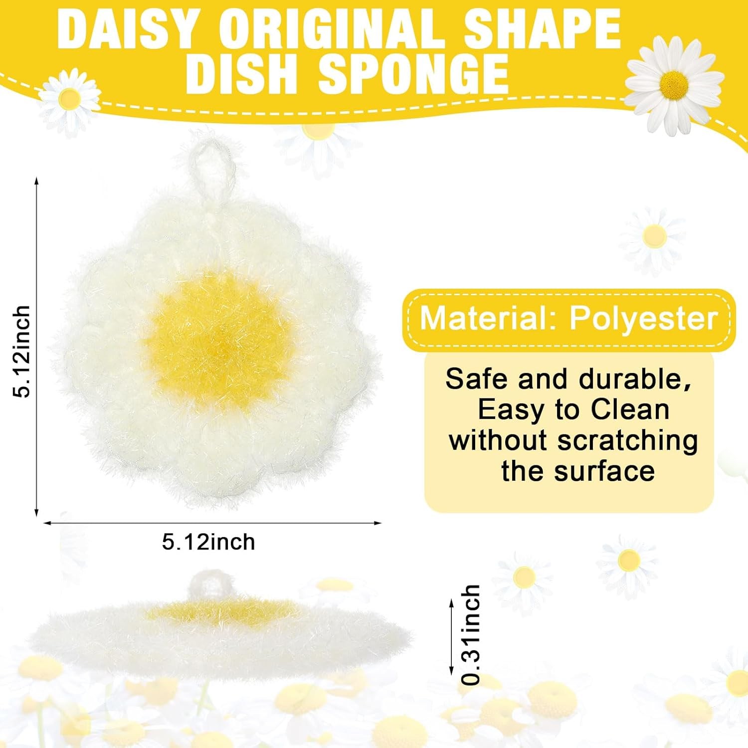 6 Piecs Fun Daisy Shape Dish Sponge Gifts Dual Sided Non Scratch Daisy Dish