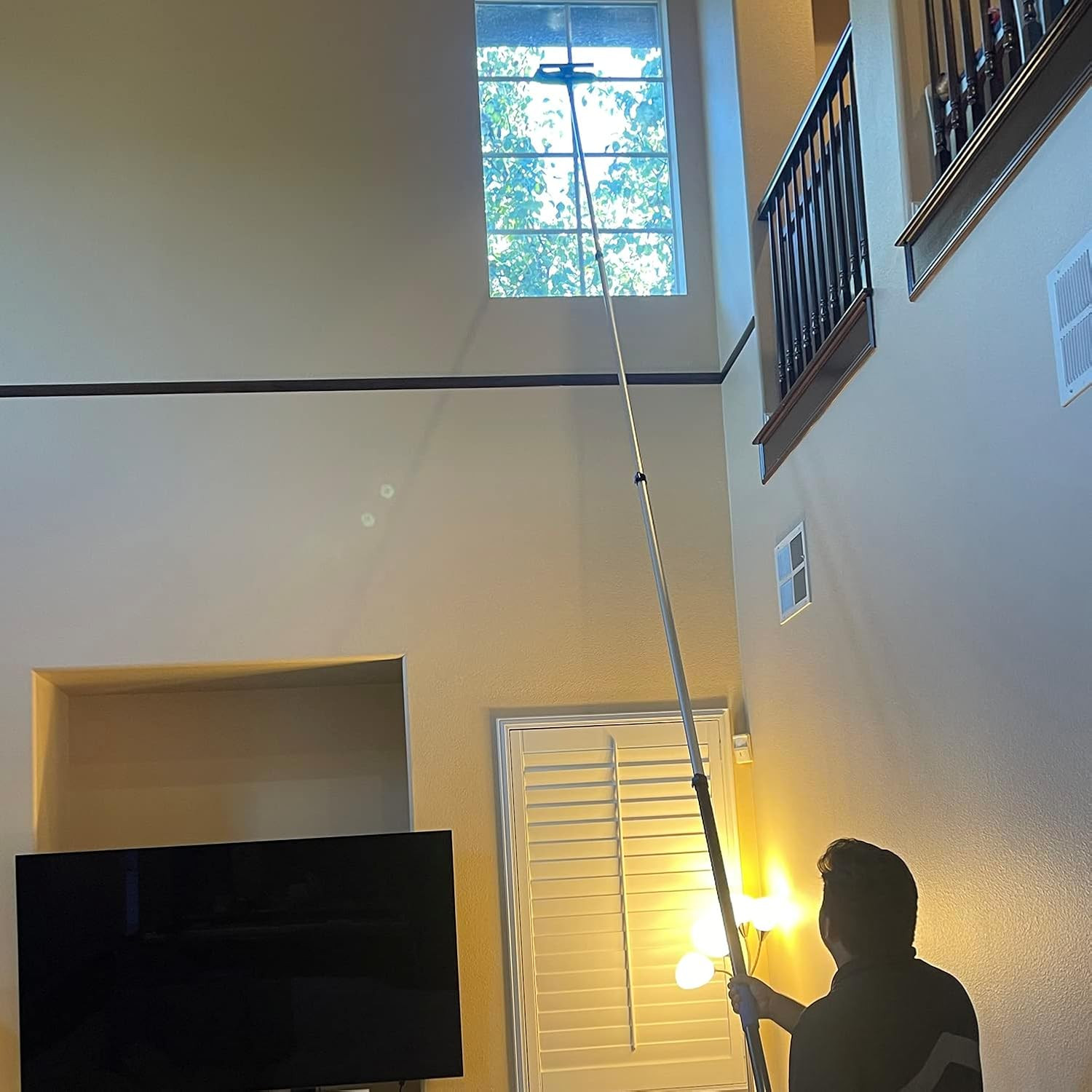 30ft High Ceiling Fan Duster & Extendable Cleaning Kit with Squeegee – Blue