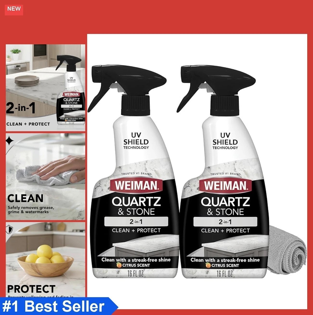 Quartz Countertop Cleaner Polish 2 Pack 16 oz Each Citrus Scent Spray with