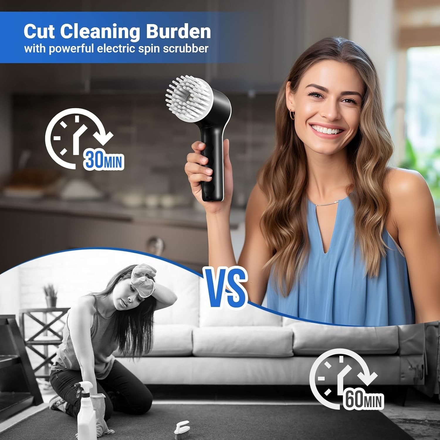 Electric Spin Scrubber, Cordless Shower Scrubber with Battery Level Display, …