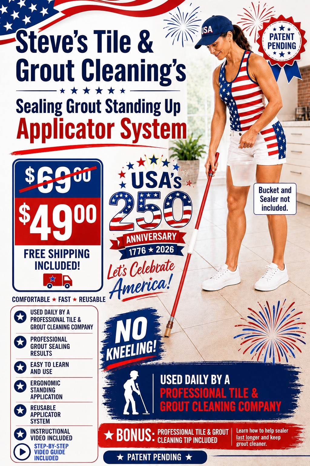 Steve’s Tile & Grout Cleaning Grout Sealer Applicator System Ergonomic Reusable