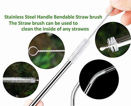 Straw Cleaner Brush Set 8 Pieces 14 Inch and 12 Inch Nylon Bristles Stainless