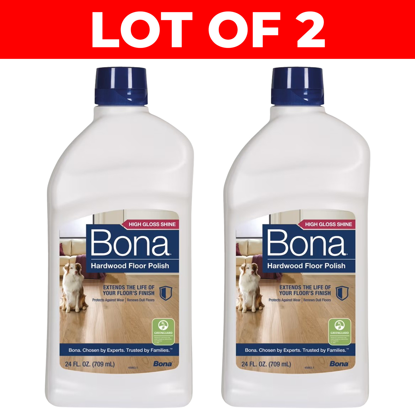 Lot of 2 Bona Hardwood Floor Polish High Gloss 24 fl oz Each Scratch Cover NEW