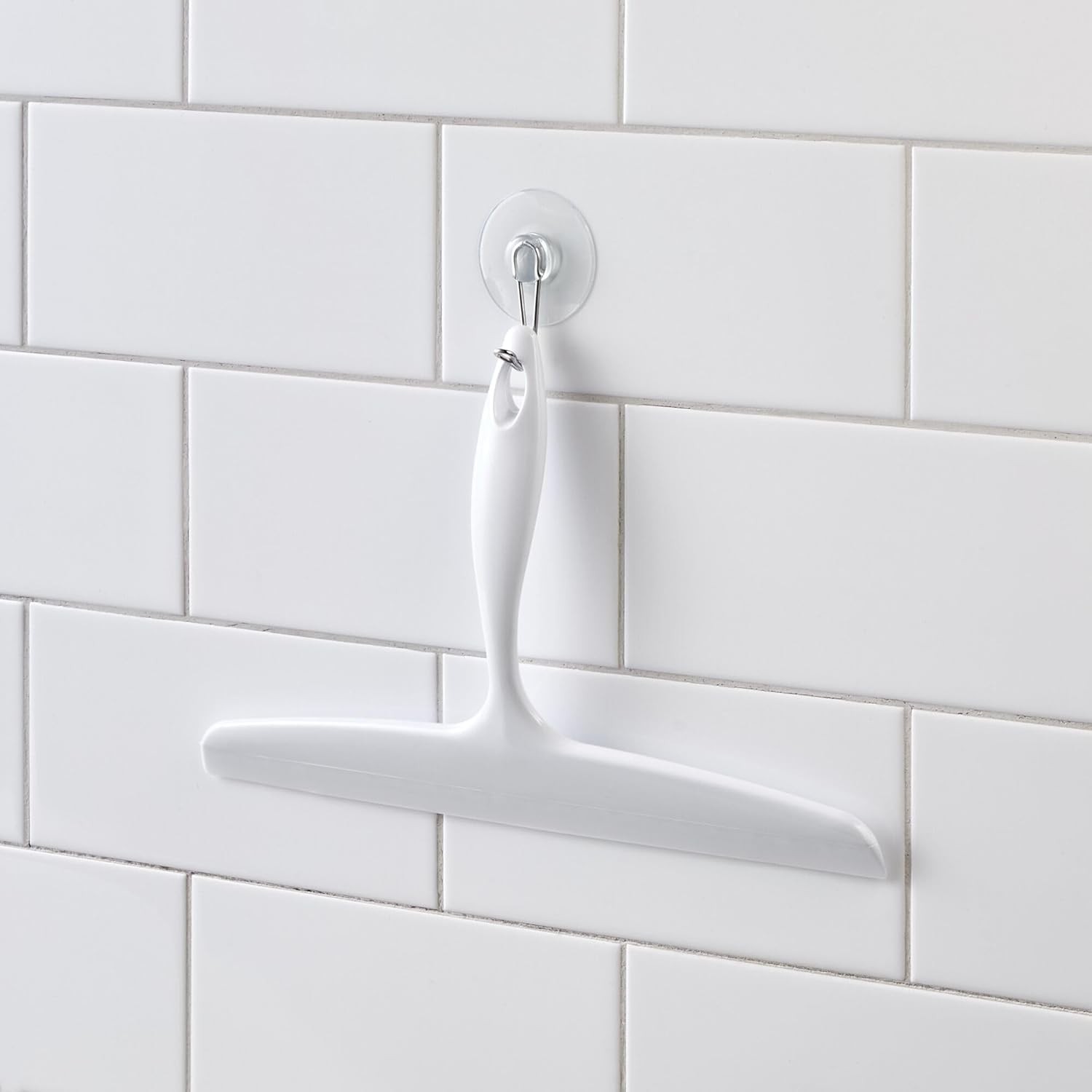 Bathroom Plastic Shower Squeegee, White | Wall Hook Included