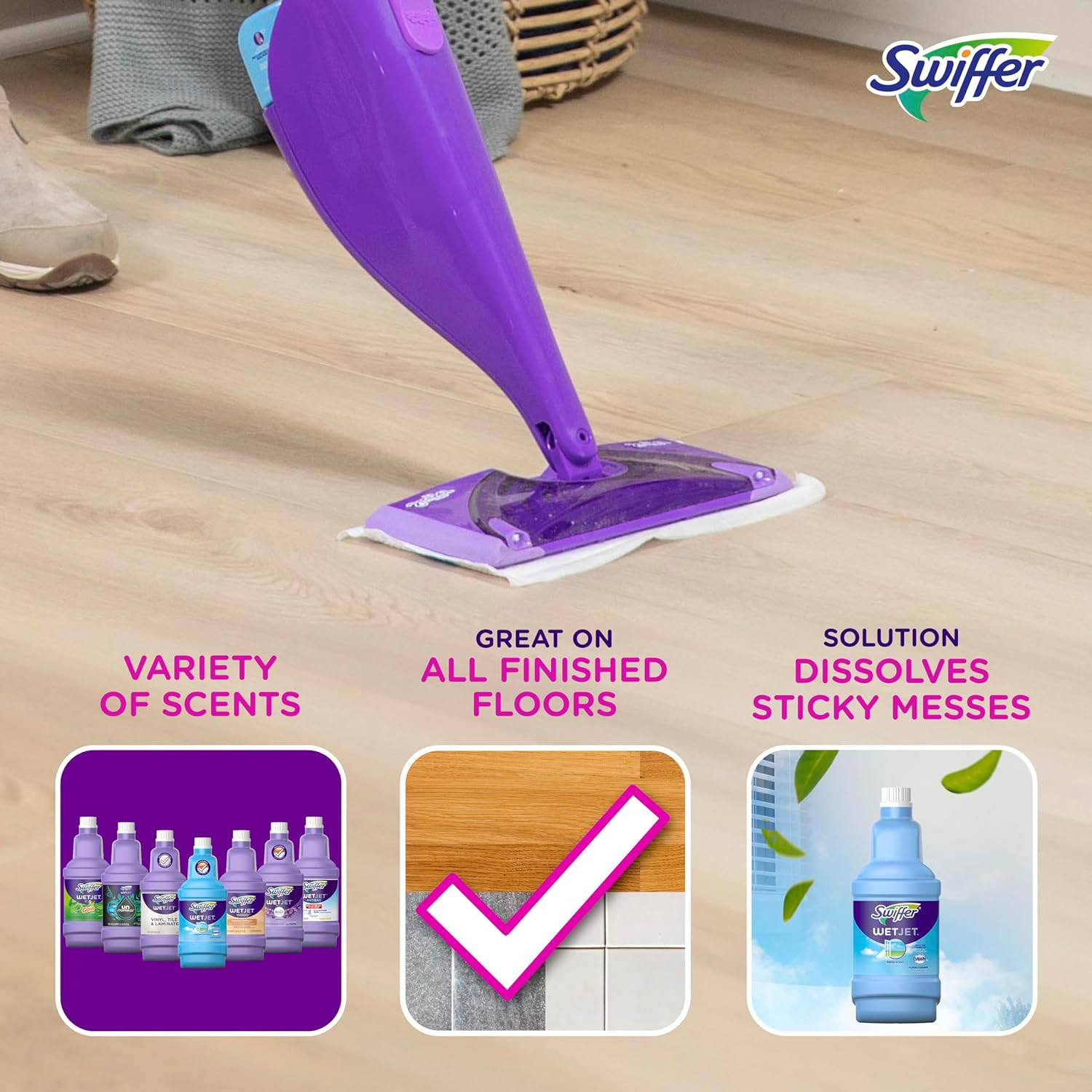 Wetjet Multi-Purpose Floor Cleaner Solution with Febreze Refill, Hardwood Floor