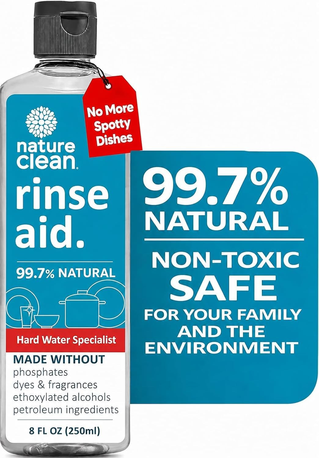 All Natural Dishwasher Rinse Aid Cleaner, Liquid Dishwasher Rinse Agent Spot-Fre