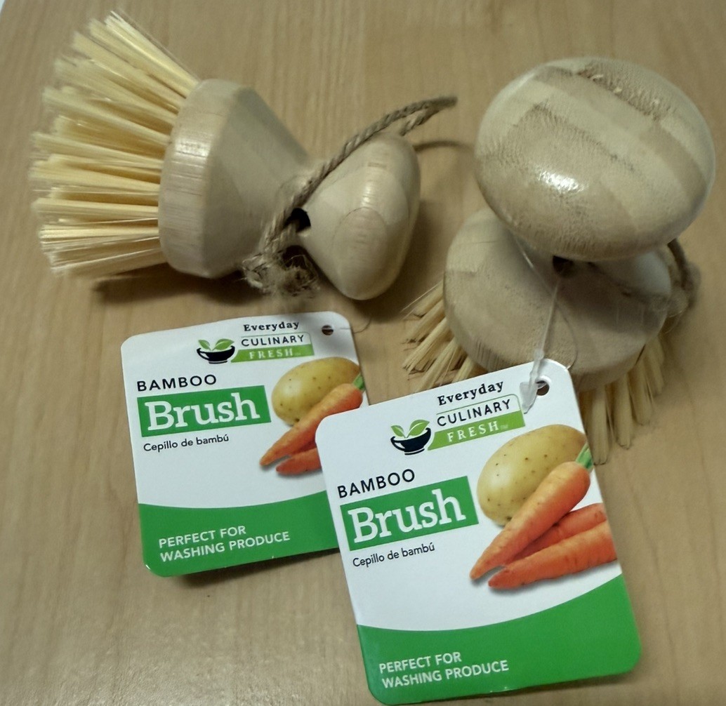Bamboo Dish Produce Brush – Durable Kitchen Scrub – 2 NEW w/tags