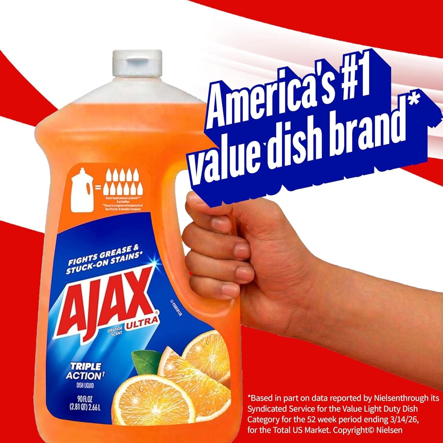 1pk Ajax Ultra Triple Action, Dishwashing Liquid Dish Soap, Orange 90 fl oz