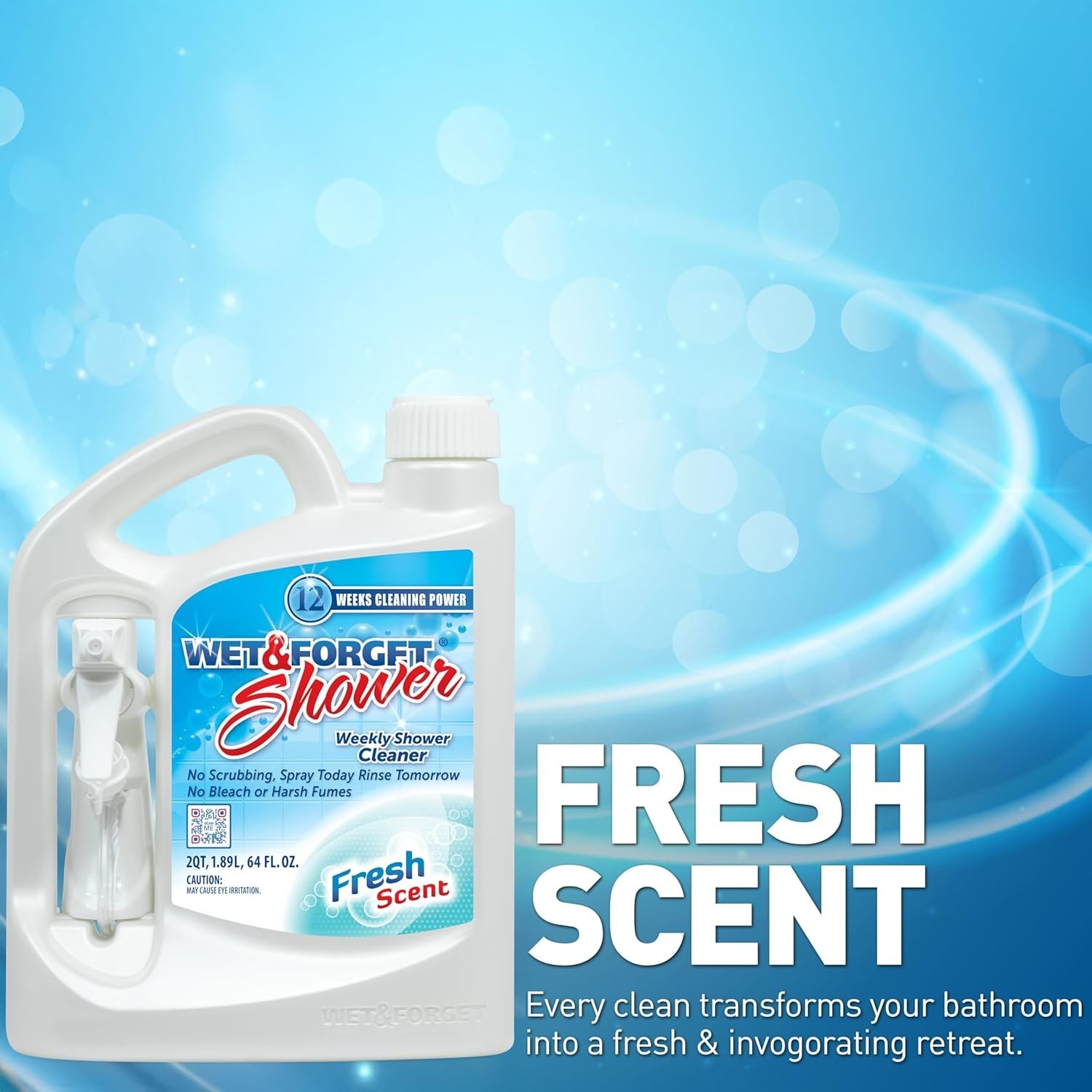 Effortless Shower Cleaner Spray – Bleach-Free, No Scrub, 64 Fl Oz for 3