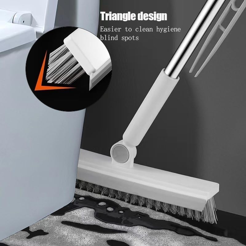 Floor Scrub Brush with Long Handle 3 in 1 Grout Cleaner Squeegee Heavy Duty