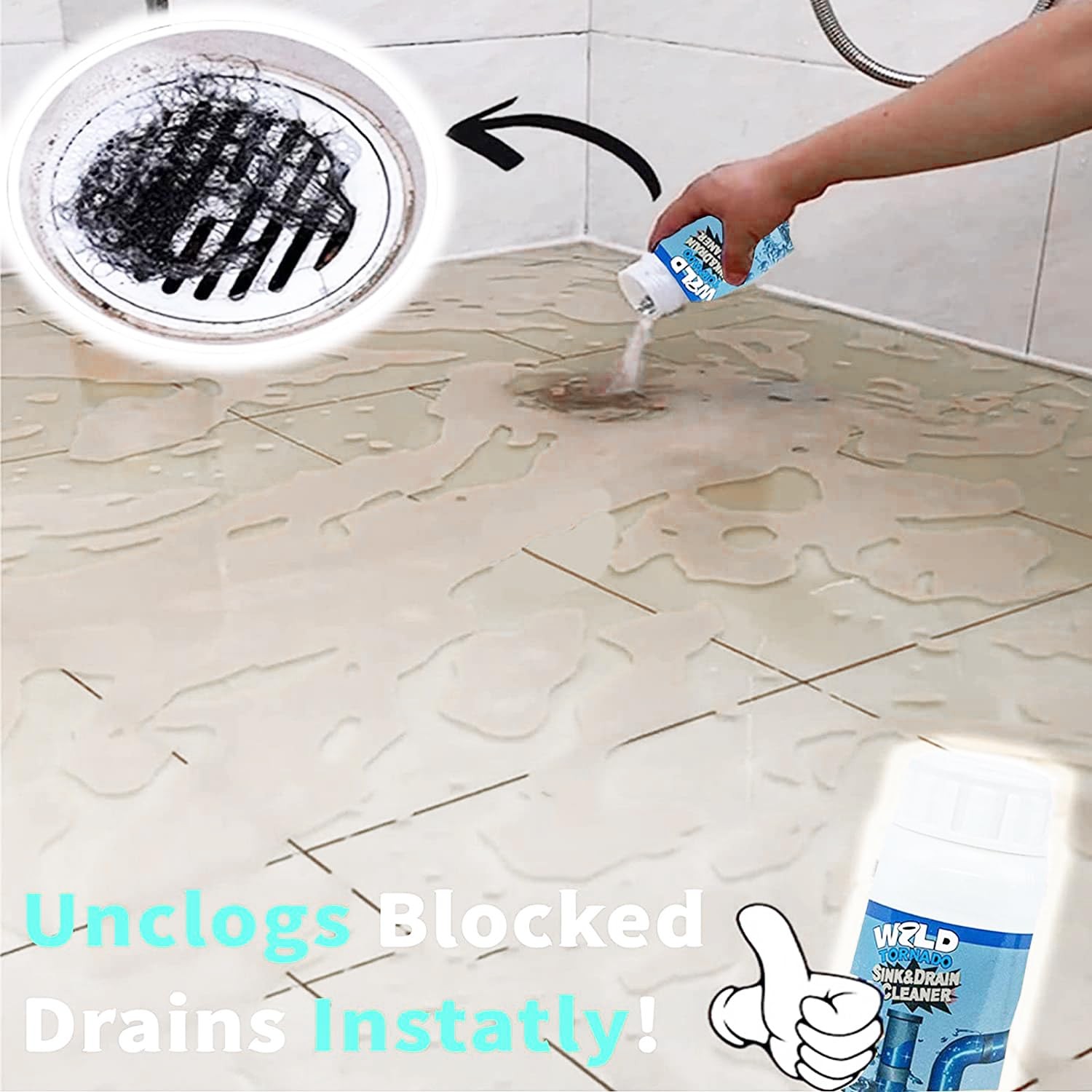 Wild Tornado Pipe Dredge, Powerful Sink and Drain Cleaner Powder, Fast Foamin…