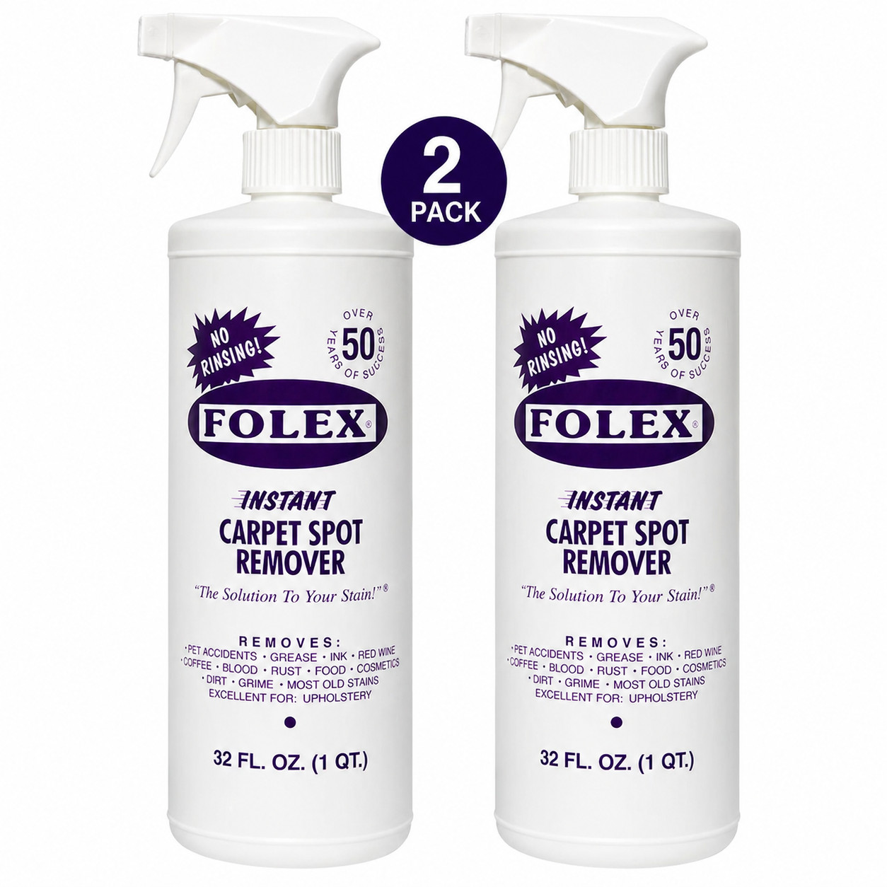 Folex Instant Carpet Spot Remover 32oz 2 Pack Pet Stain Cleaner No Rinse