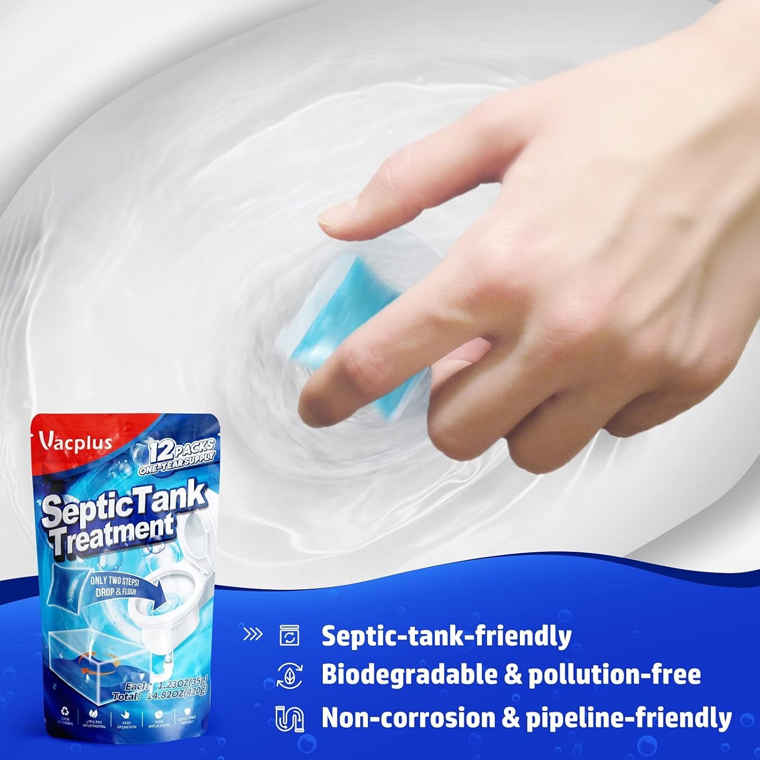 Septic Tank Treatment 12 Pcs for 1 Year Supply Dissolvable Packs Easy Operation