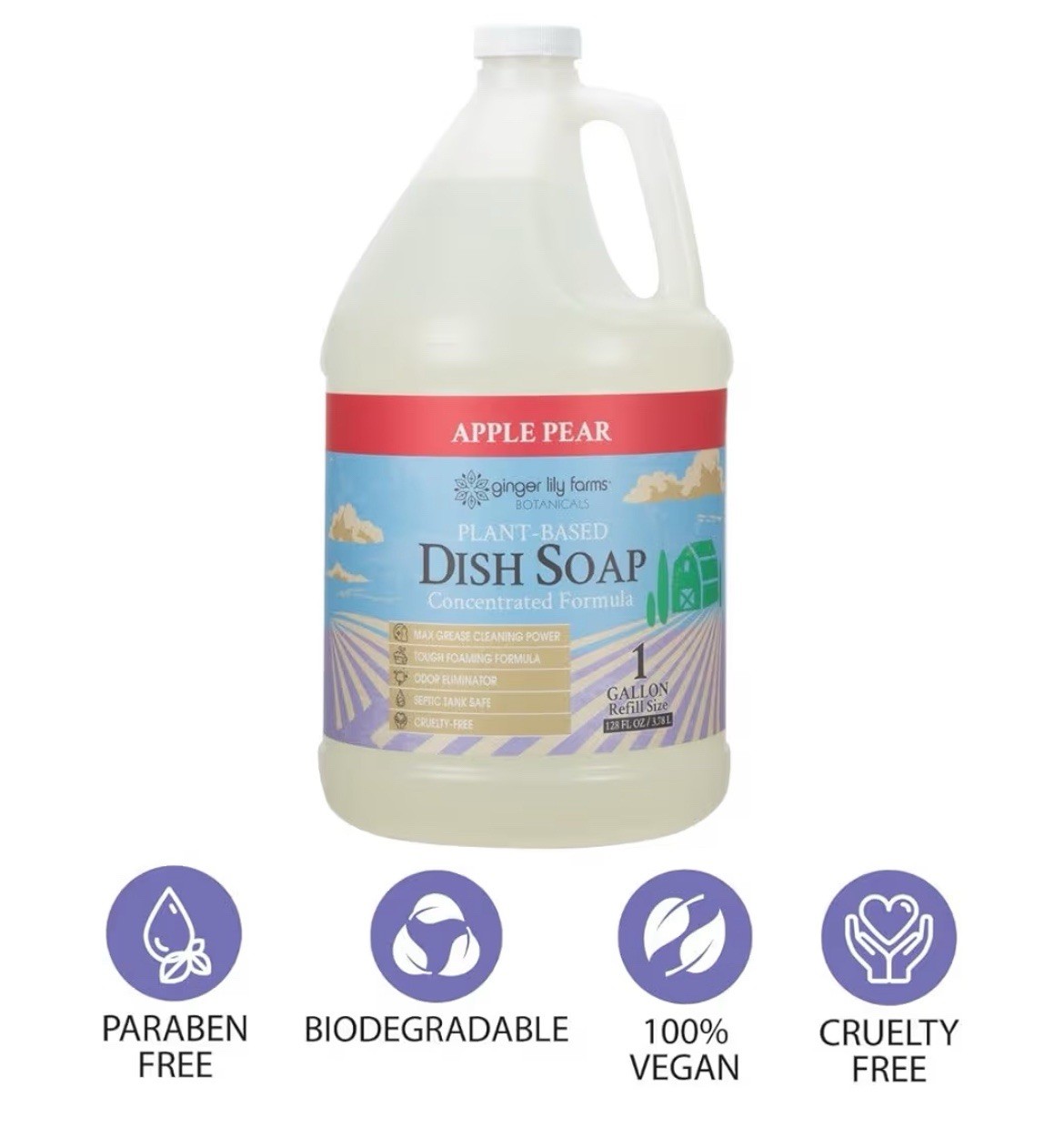 1 Gallon Apple Pear Dish Soap Refill Plant-Based Liquid Bulk 128oz Natural