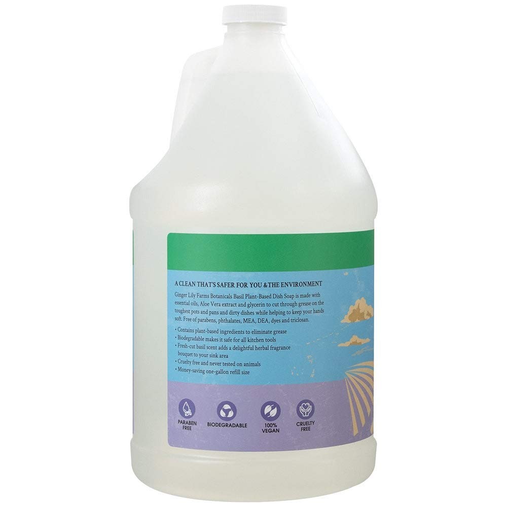 PlantBased Liquid Dish Soap Refill, Concentrated, Max Grease Power, Basil Scent