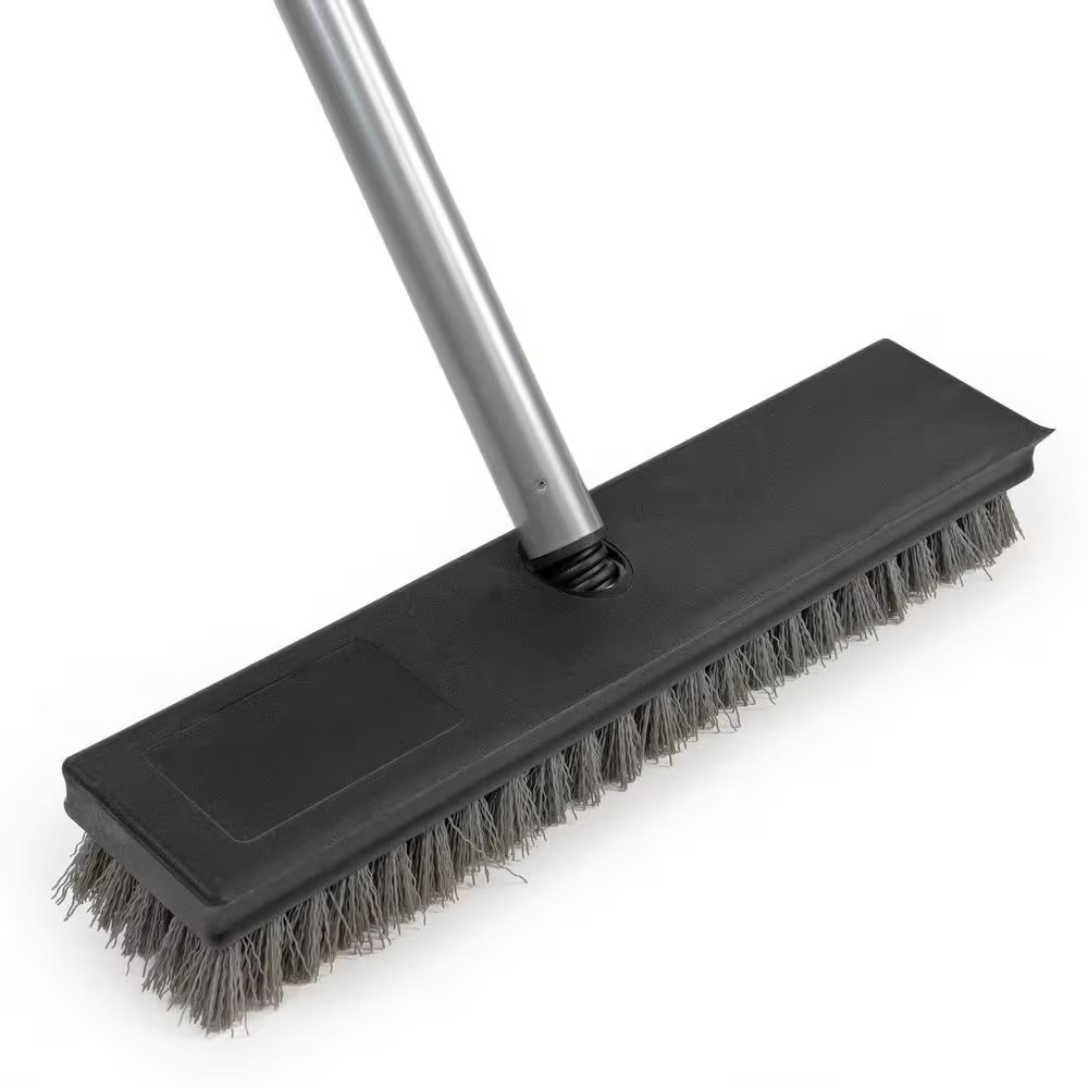 HDX 12 in. Plastic Deck Scrub Brush with 50 in. Steel Handle Stiff Bristles 1Pk