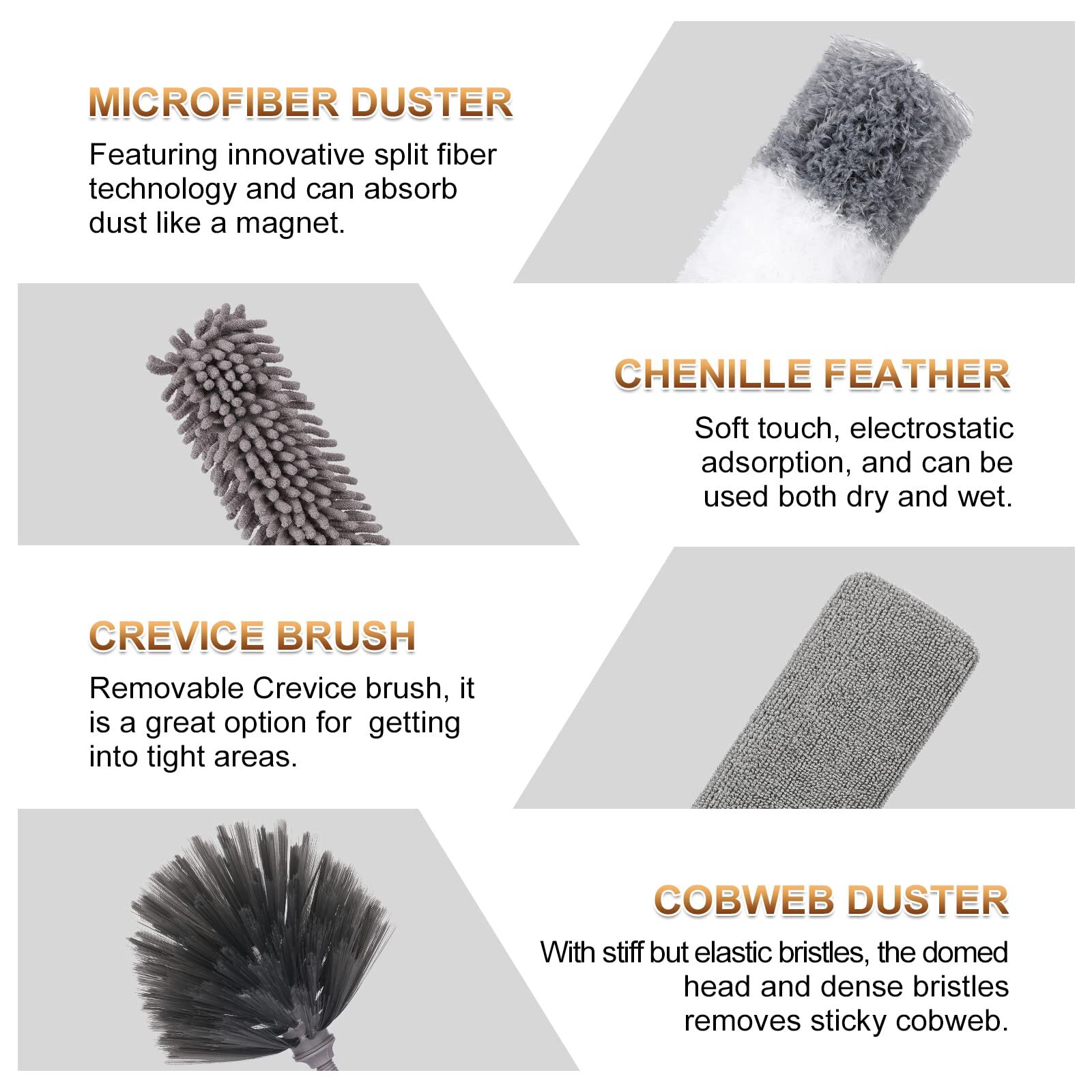 Microfiber Duster Set 9 Pcs Extendable 30-100 Inches for Fans Ceilings