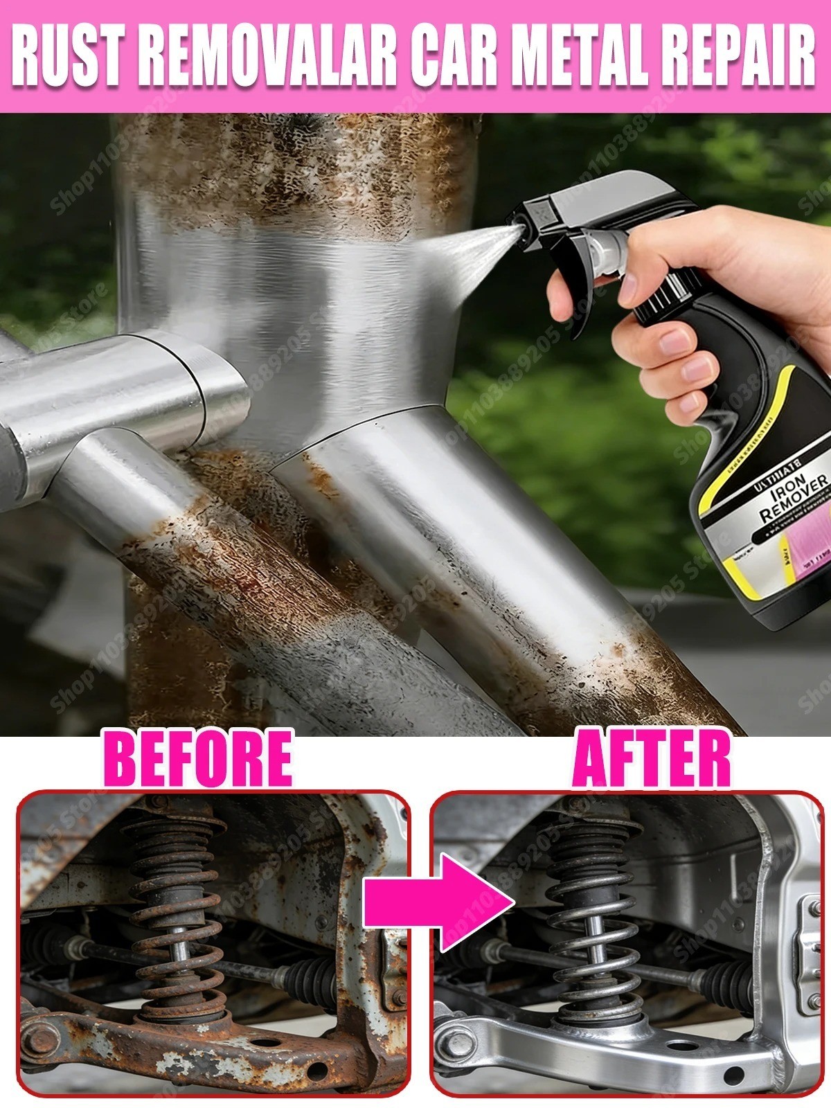 120ml Car Rust Remover Spray Metal Deruster Cleaner Wheel Hub Exhaust Pipe