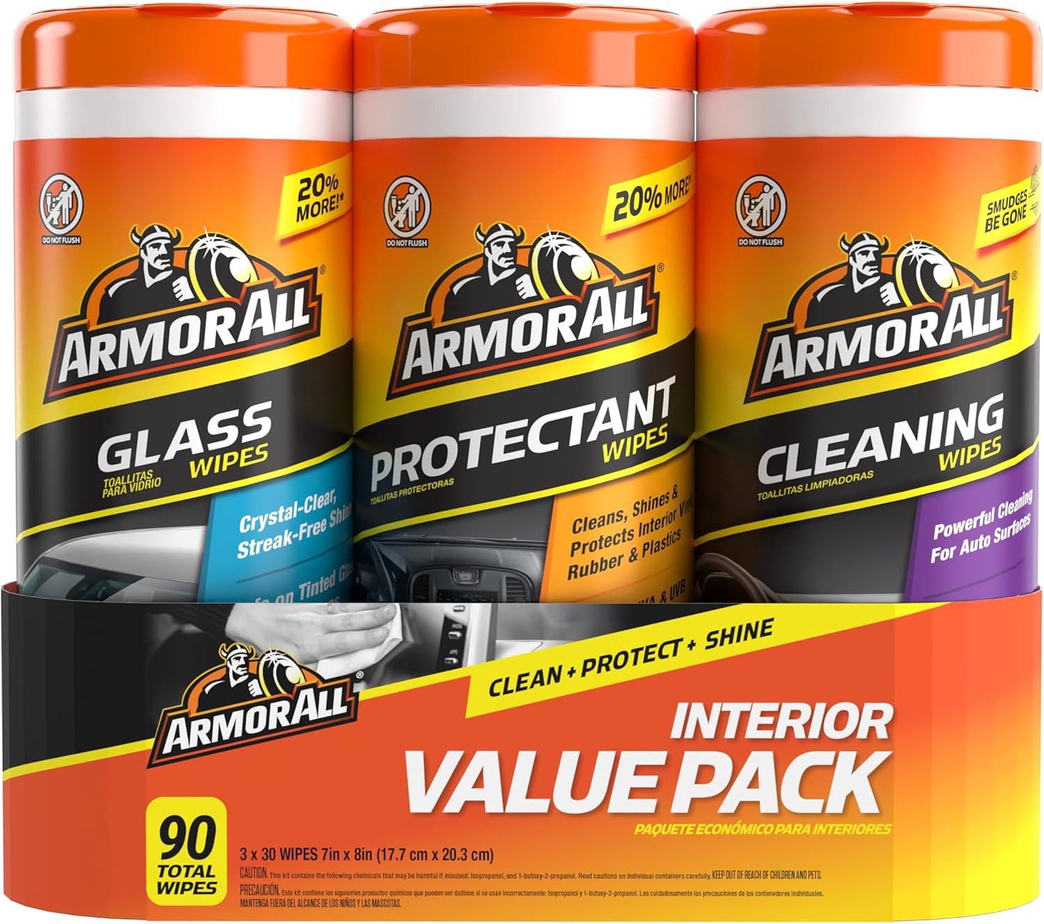 Armor All Car Interior Value Pack, 90 Count, Includes Auto Glass Cleaner, Cleani