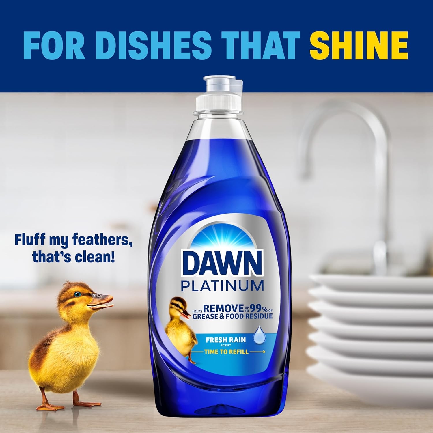Dawn Platinum Dish Soap, Fresh Rain Scent Liquid Dishwashing Detergent, Powerful