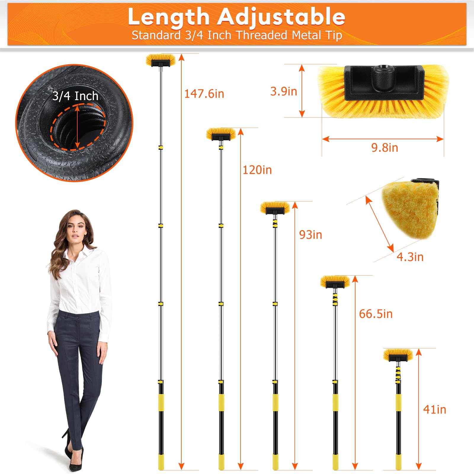 Car Wash Brush,12FT Car Wash Brush with Long Handle, Car Cleaning Brush 10-In.