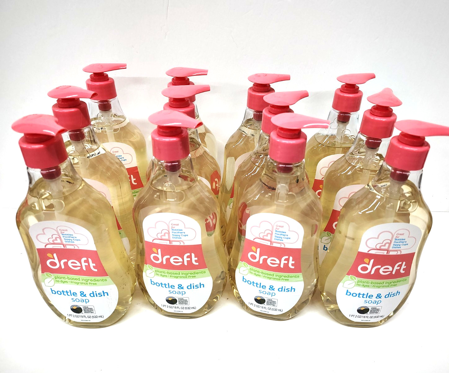 12 PK Dreft Bottle and Dish Soap, Fragrance Free Formula, Baby Bottle Wash, 18oz