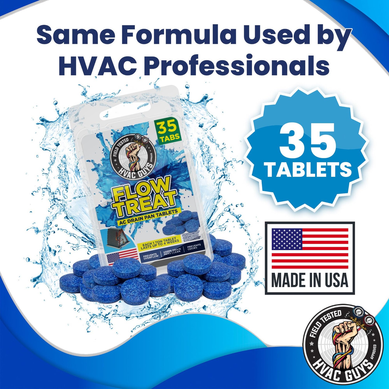 AC Drain Pan Tablets 35PK | Flow Treat Tablets Prevents Odors, Keeps HVAC Dra…