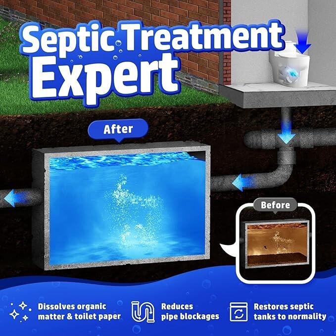 Septic Tank Treatment 12 Pcs for 1-Year Supply Dissolvable Septic Tank Treatmen