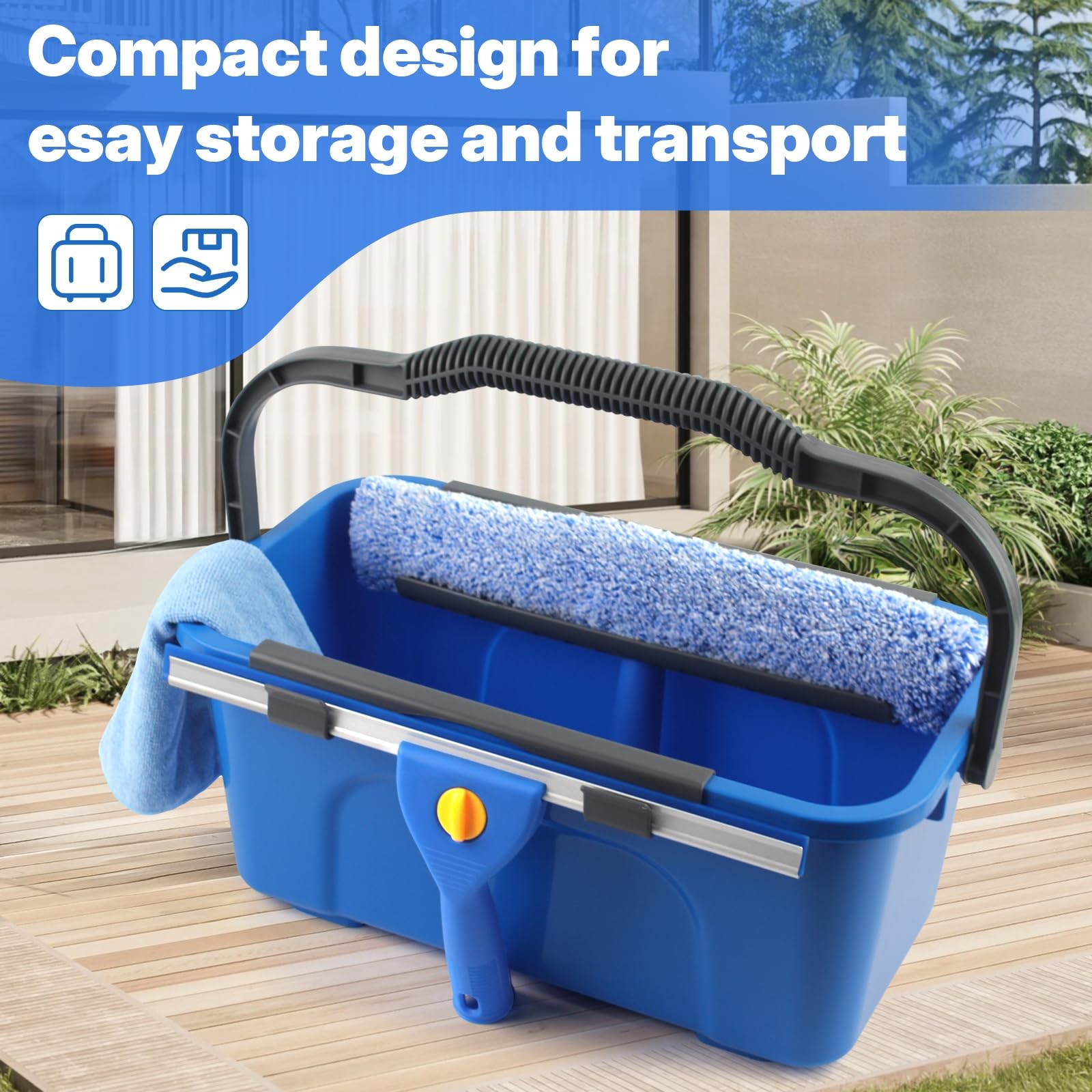 Window Cleaning Kit with Bucket 3 Gallon, 14″ Window Squeegee and 15″ Scrubbe…