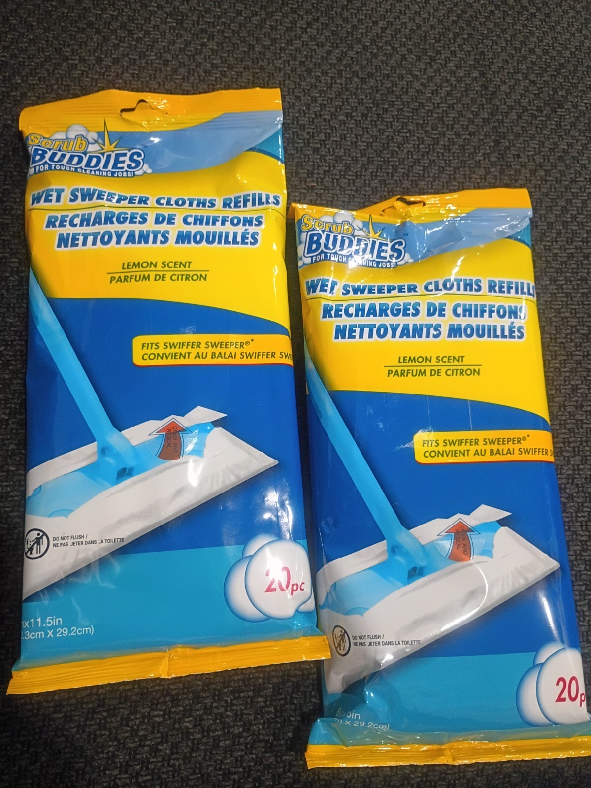 Scrub Buddies 2 Set Wet Sweeper Cloth Refills 20 Ct Each Lemon Scent