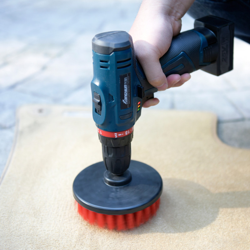 2 Pcs drill brush for Car care Carpet Wall and Tile cleaning HEAVY DUTY (RED)