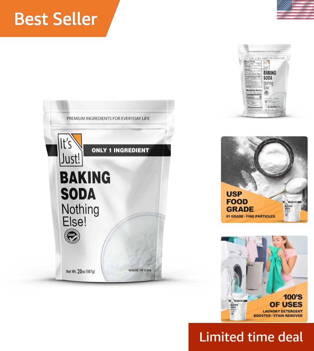 100% Pure Sodium Bicarbonate, 20 Ounce Food Grade Baking Soda – Quality