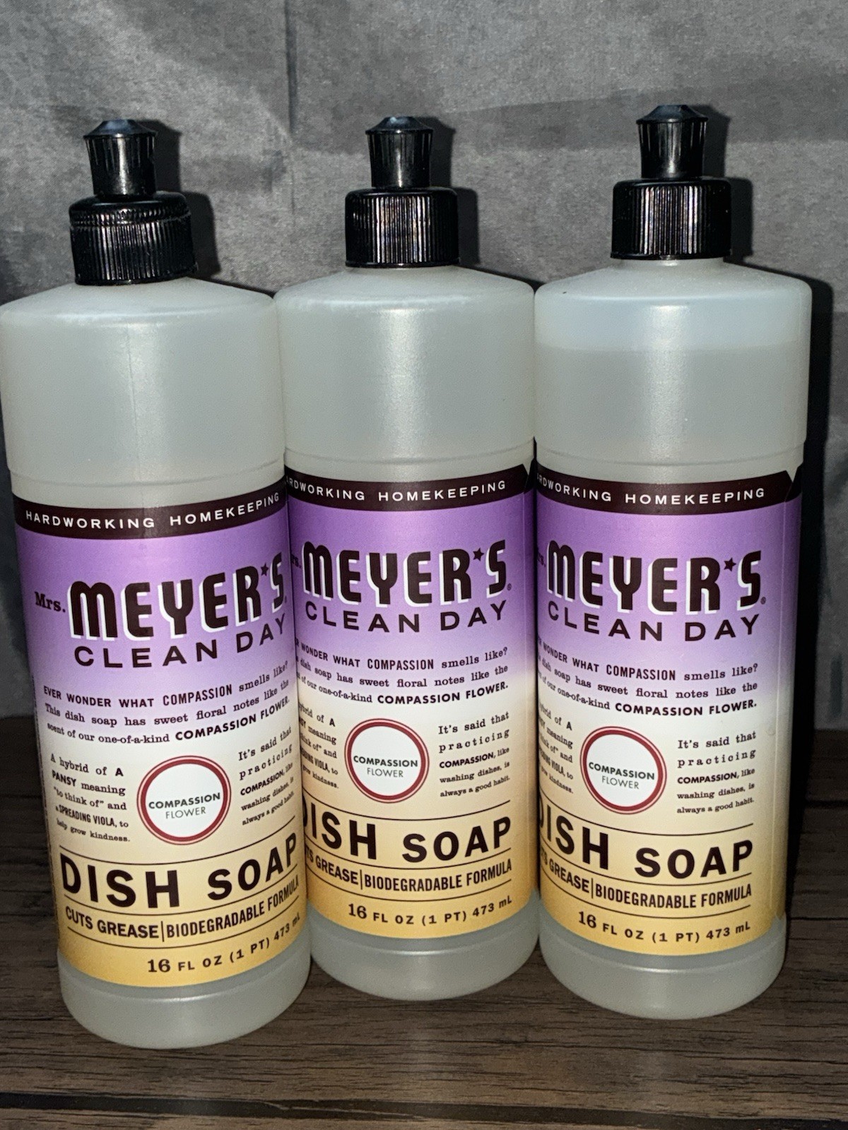 3Pack Of Mrs. Meyer’s Clean Day Compassion Flower Scent Liquid Dish Soap 16oz