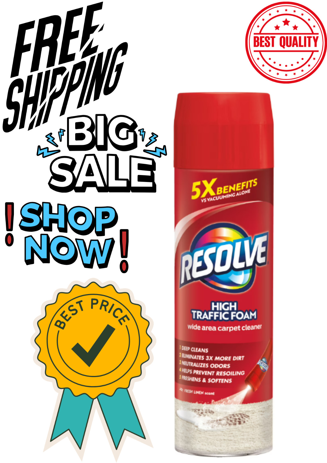 Resolve High Traffic Carpet Cleaner Foam 22 oz Stain & Odor Remover New