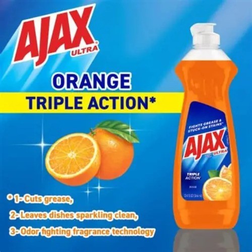 Ajax Ultra.Orange.Triple Action Dish Liquid 12.4oz ea+2 Stainles Steel Scrubbers