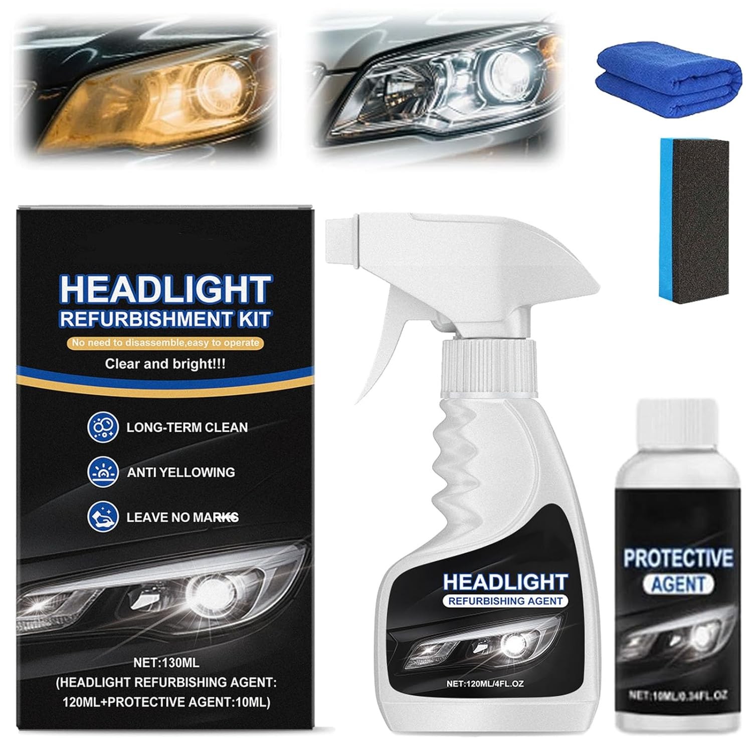 Q4 Headlight Restoration,Fullofcarts Headlight Cleaner,Headlight Restoration Kit