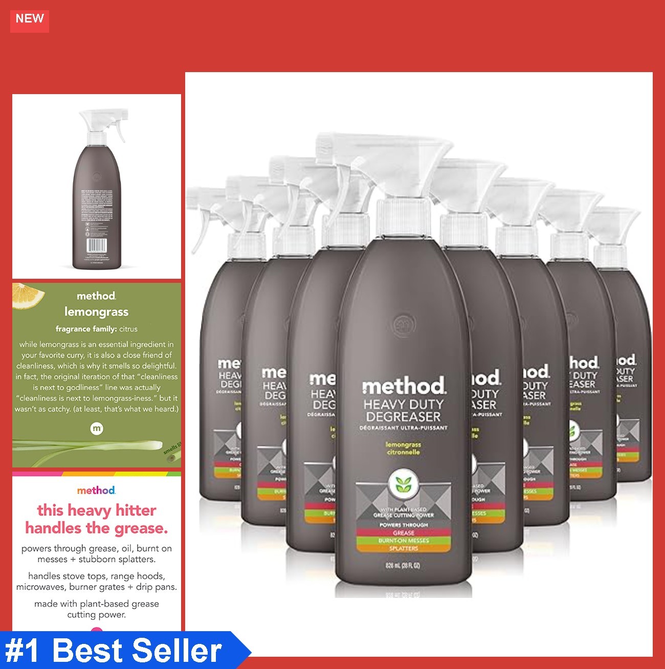 Heavy Duty Degreaser 28 Oz Spray Bottles Pack of 8 Lemongrass Oven Stove Top
