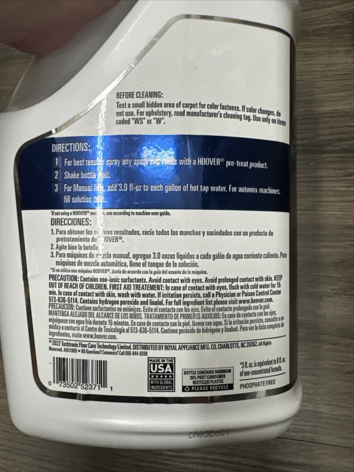 Hoover Ocean Breeze Scent Oxy Carpet Cleaner Permanent Stain Removal 110oz