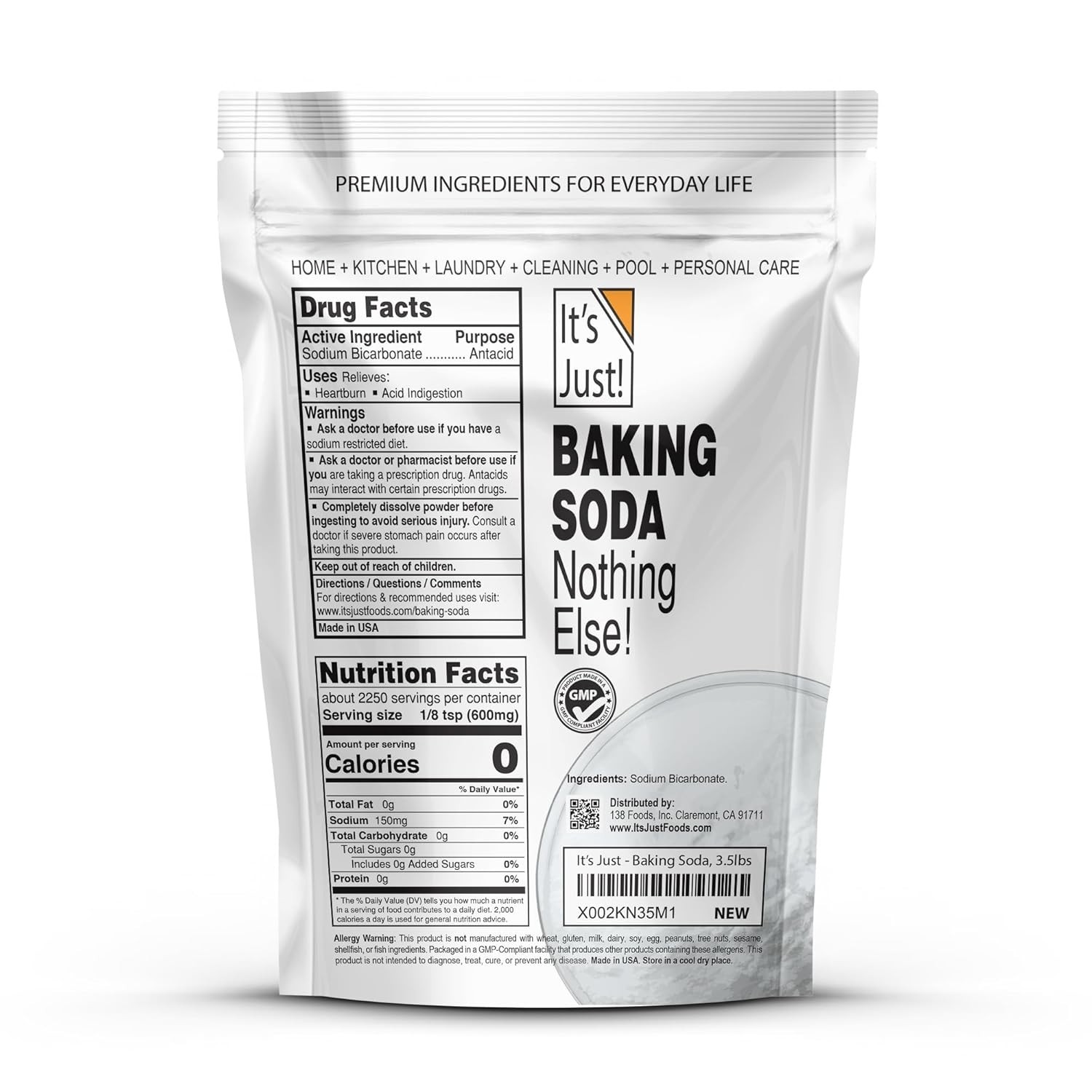 100% Pure Food Grade Baking Soda – 3.5 lb Non-GMO, Gluten-Free Solution