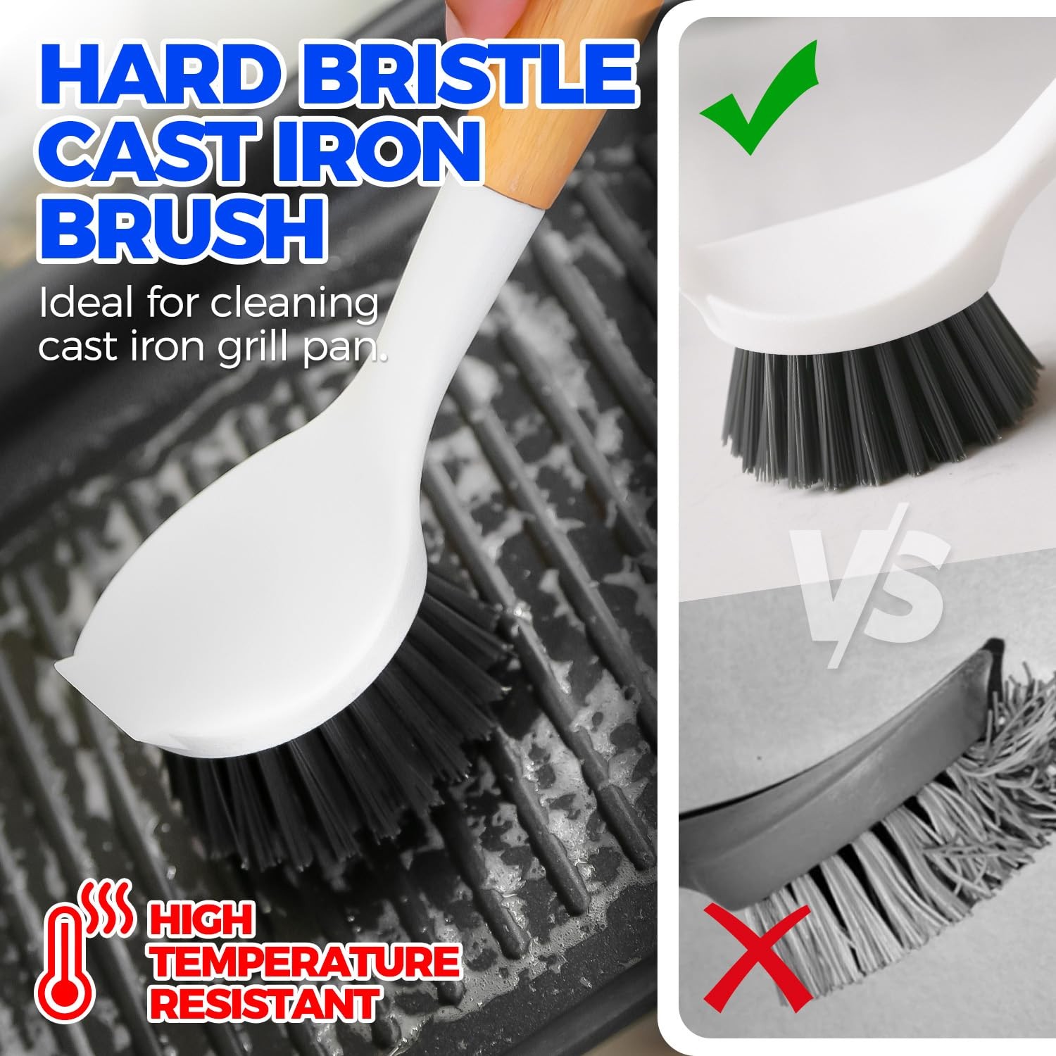 3 Pack Dish Brush Set with Bamboo Handle, Kitchen Brushes for Cleaning