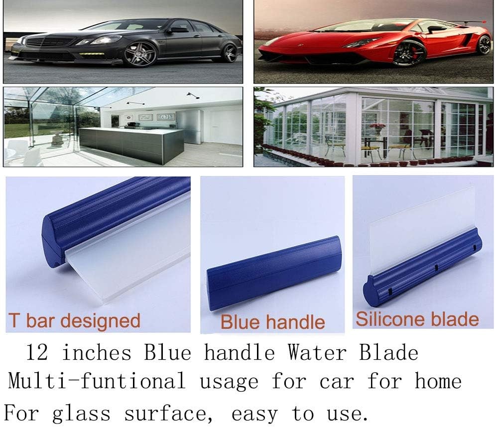 Car Squeegee 12 Inch Flexible T-Bar Water Blade, Silicone, Blue | Squeegee for