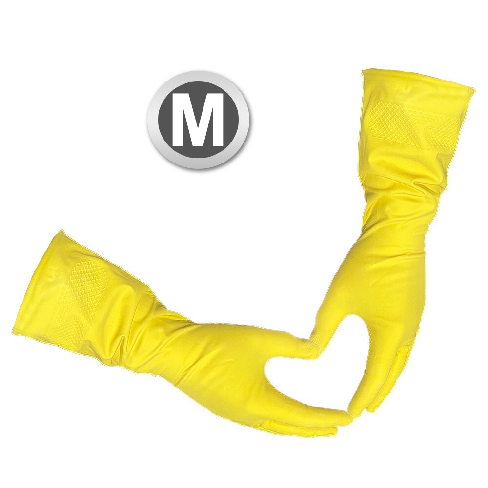 1 Pair (2 Gloves) – Medium – Yellow Latex Household Cleaning Dishwashing Gloves