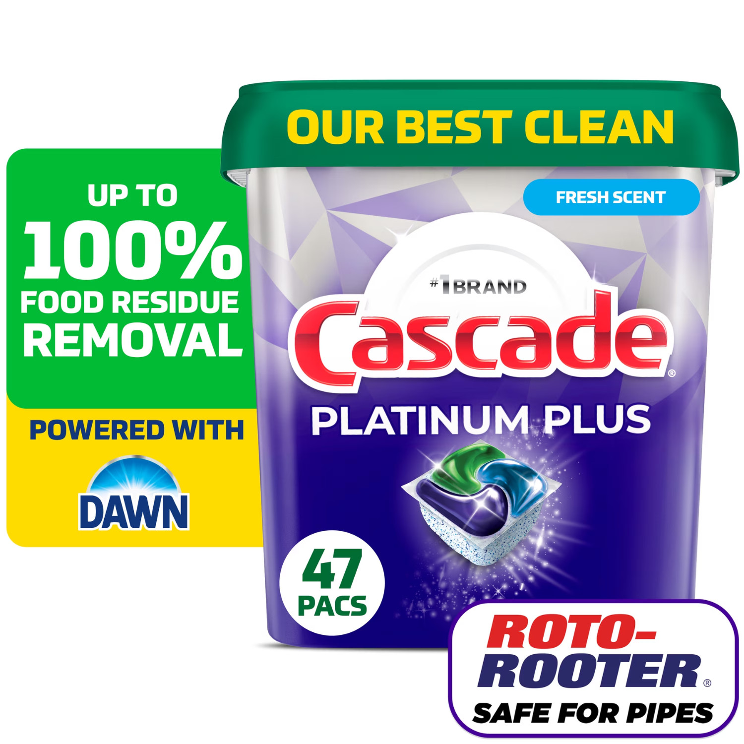 (2 Pack) Cascade Platinum Plus Dishwasher Pods Fresh Scent 47 Count Detergent