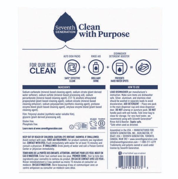 Seventh Generation Natural Automatic Dishwasher Detergent Packs, Free and Clear