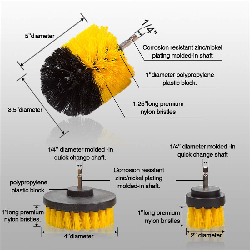 3 PCS Drill Brushes Set Tile Grout Power Scrubber Cleaner Spin Tub Shower Wall