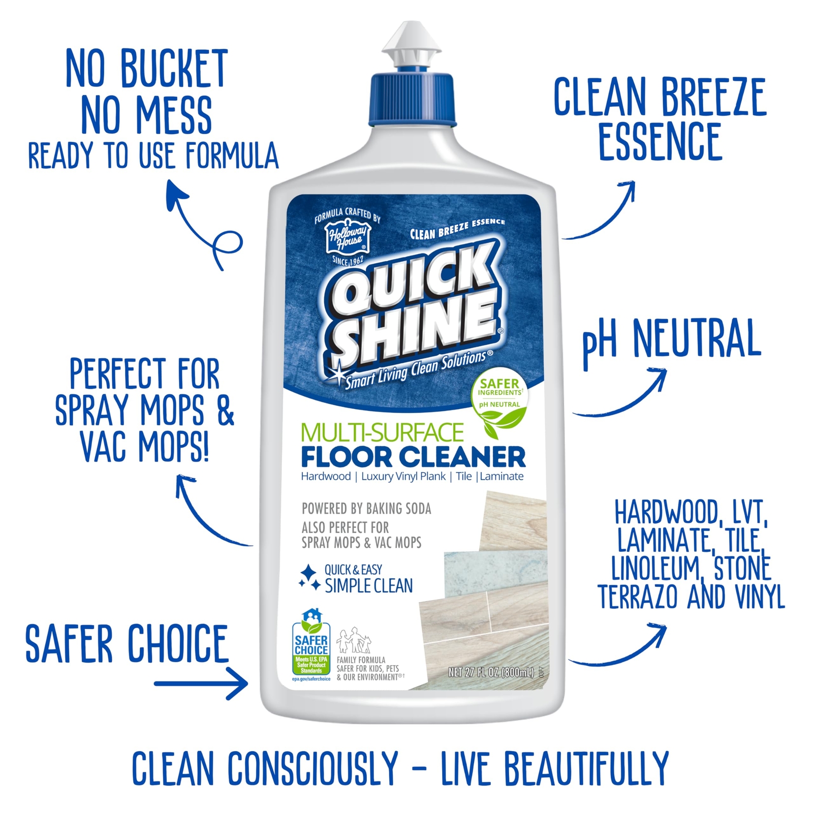 Quick Shine Multi Surface Floor Cleaner and Finish 27 Fl Oz Pack of 2