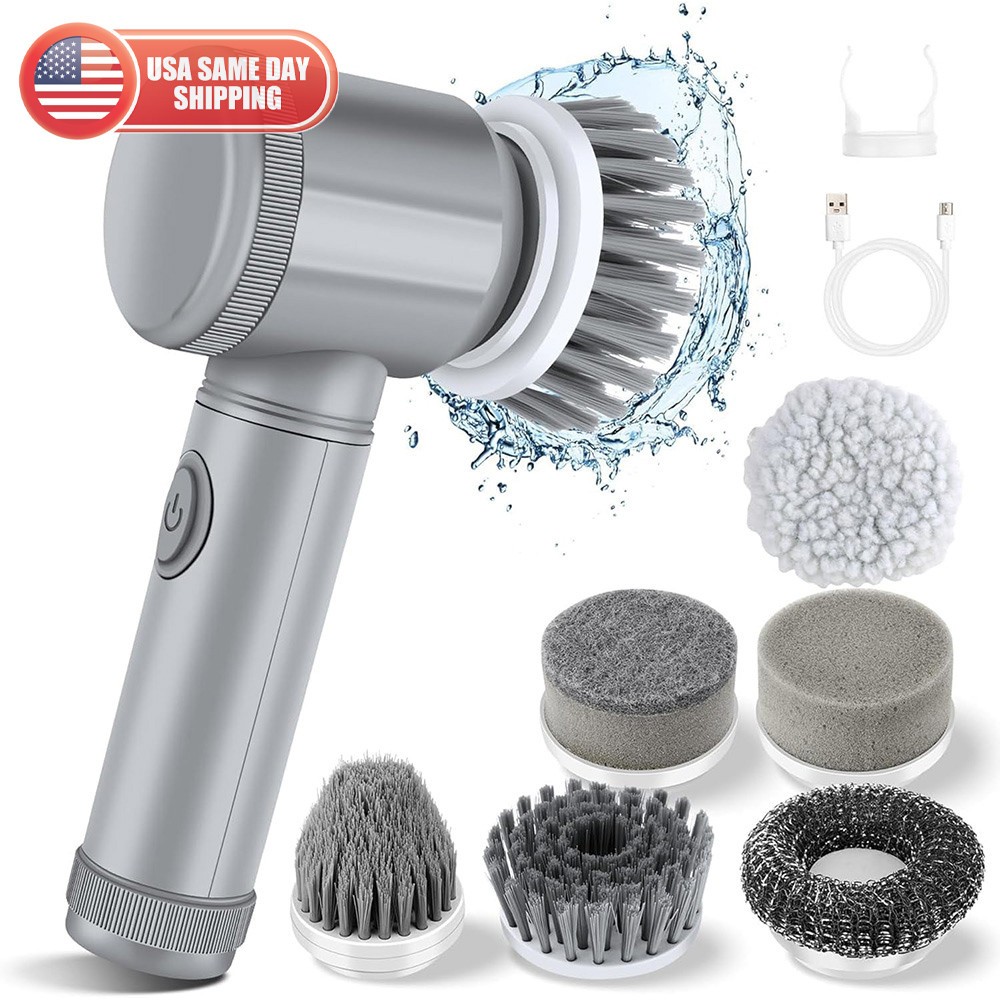 Electric Spin Scrubber with 6 Brush Heads Rechargeable Bathroom Shower Tile Clea