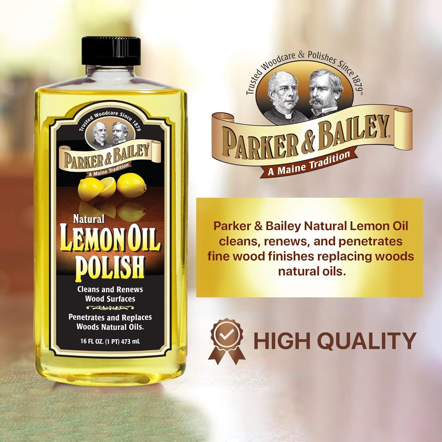 Parker & Bailey Lemon Oil Polish 16oz – Natural Furniture Cleaner with Shine