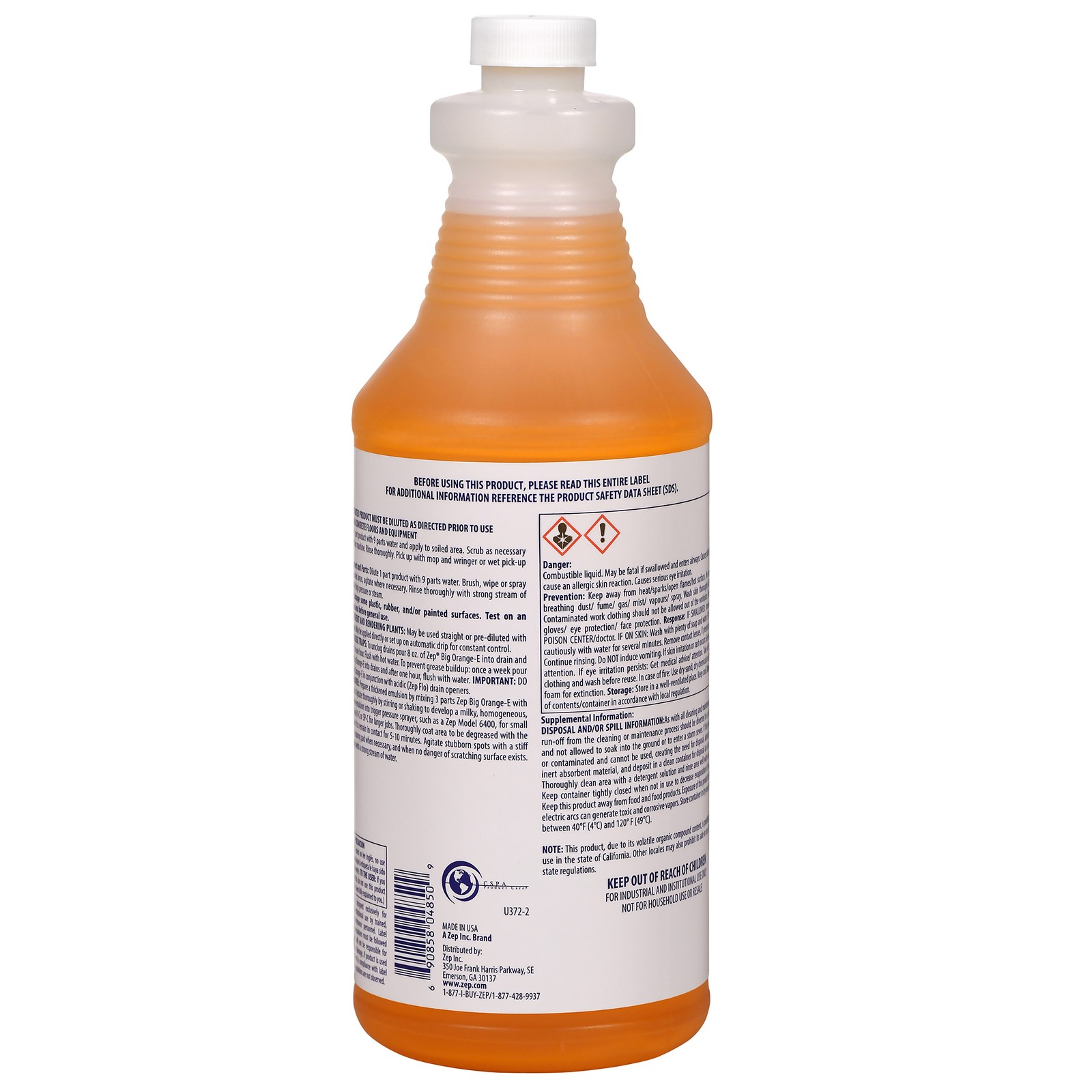 Zep Big Orange-E Citrus Industrial Degreaser Liquid – 1 Quart (Case of 12) 48501